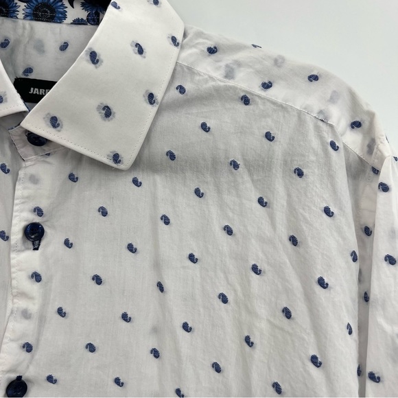 Jared Lang Men Button Down Short Sleeve Paisley Floral Embroidered Shirt Top M - Picture 3 of 9